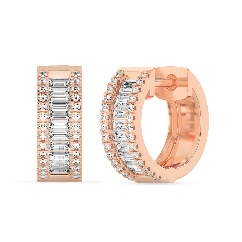 Three Row Baguette and Round Hoops 0.80 ctw