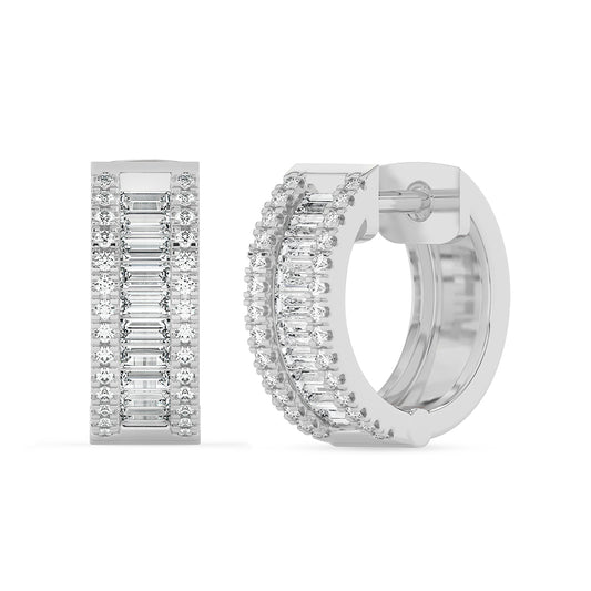 Three Row Baguette and Round Hoops 0.80 ctw