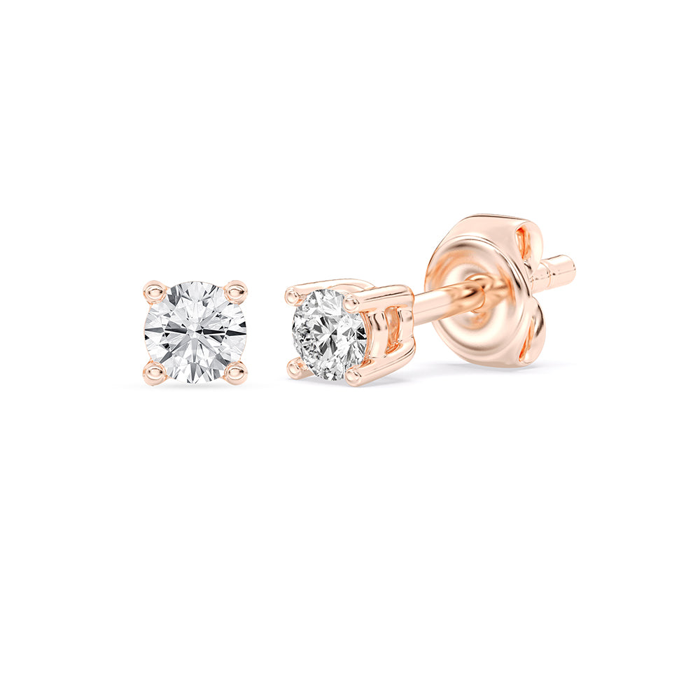 Solitaire Round Stud Earrings Push Back 0.12 ctw