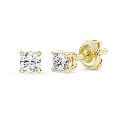 Solitaire Round Stud Earrings Push Back 0.15 ctw