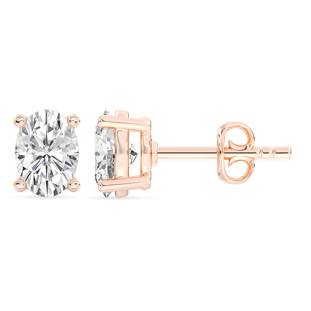 Solitaire Oval Stud Earrings Push Back 1.03 ctw