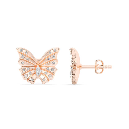 Marquise, Round Butterfly Stud Earrings Push Back 0.23 ctw