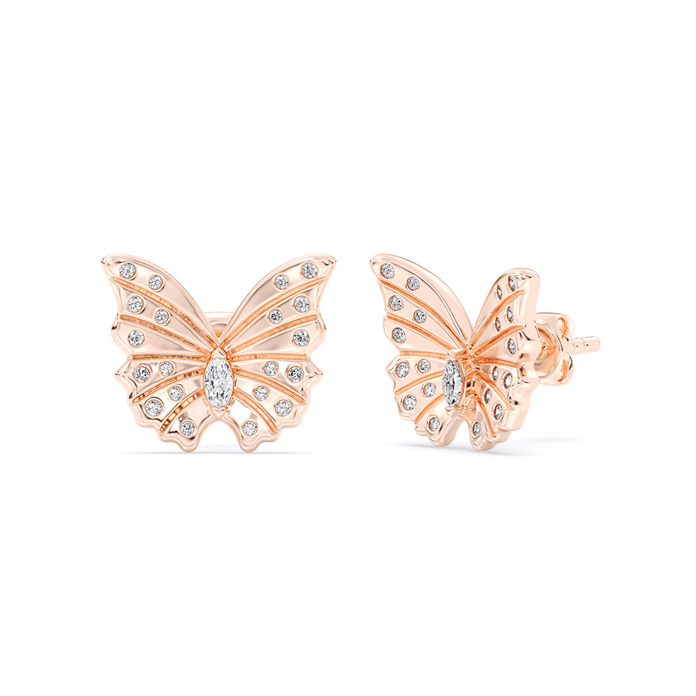 Marquise, Round Butterfly Stud Earrings Push Back 0.23 ctw