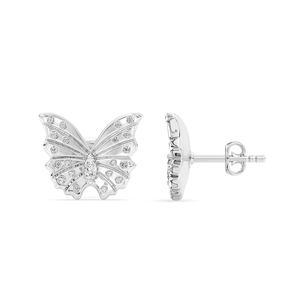 Marquise, Round Butterfly Stud Earrings Push Back 0.23 ctw