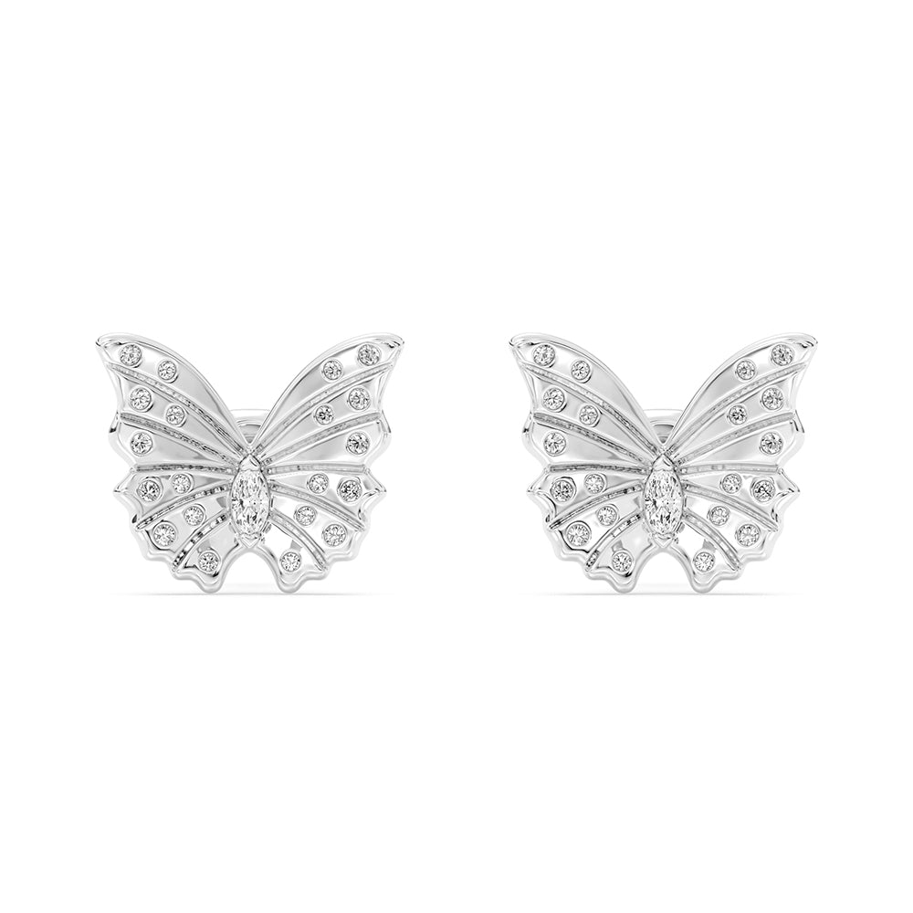 Marquise, Round Butterfly Stud Earrings Push Back 0.23 ctw