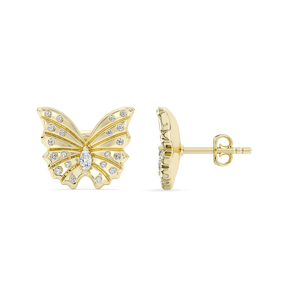 Marquise, Round Butterfly Stud Earrings Push Back 0.23 ctw