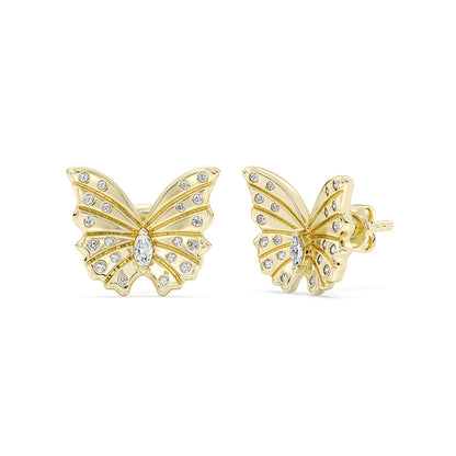 Marquise, Round Butterfly Stud Earrings Push Back 0.23 ctw