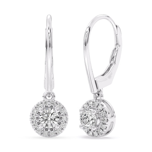 Round Halo Hoops and Dangle 0.73 ctw