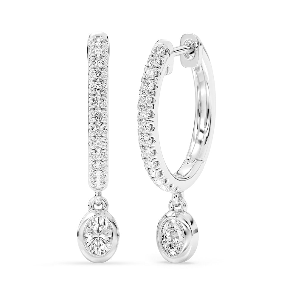 Oval and Round Diamond Hoops and Dangle 0.64 ctw