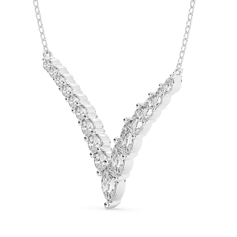 V Shape Round, Marquise Pendant with 18" Chain 1.75 ctw