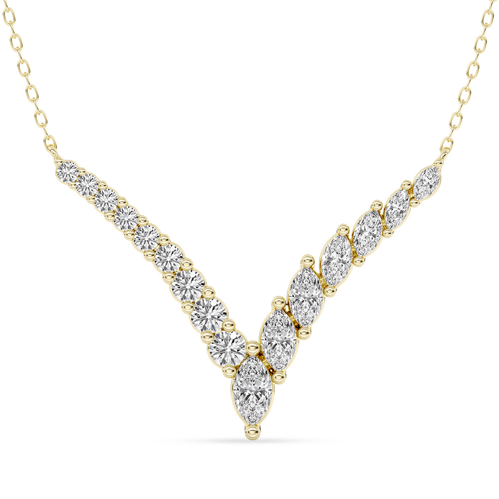 V Shape Round, Marquise Pendant with 18" Chain 1.75 ctw