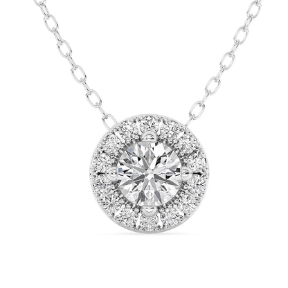 Halo Round Diamond Pendant with 18" Chain 1 ctw