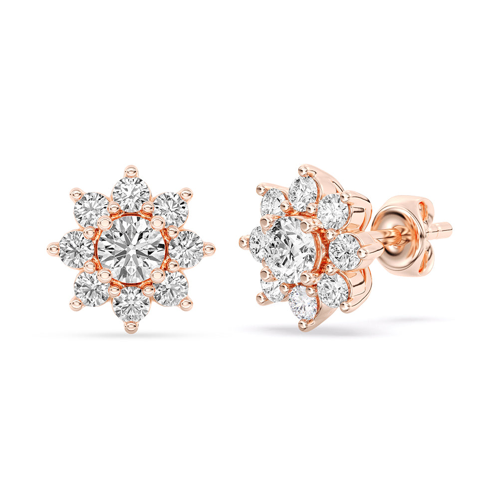 Floral Stud Earrings Push Back 0.80 ctw