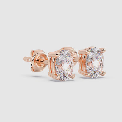 Solitaire Oval Stud Earrings Push Back 1.03 ctw