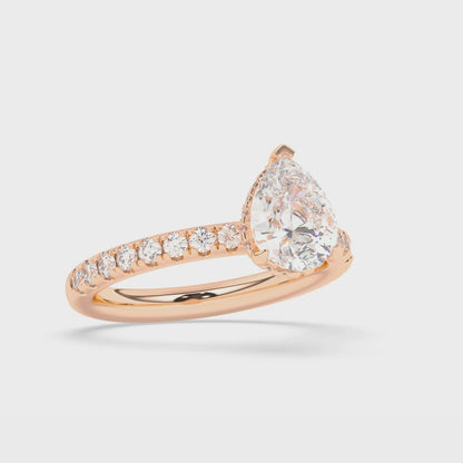 Hidden Halo, Claw Prongs Engagement Ring 0.60 ctw