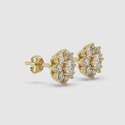 Floral Stud Earrings Push Back 0.80 ctw