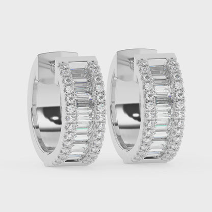 Three Row Baguette and Round Hoops 0.80 ctw